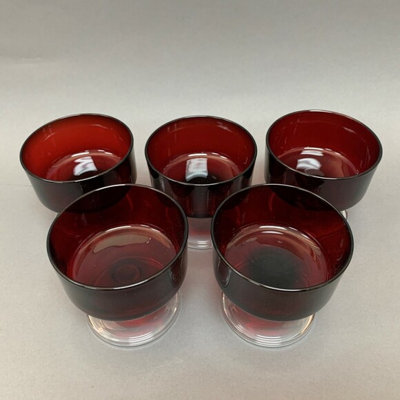 Luminarc Arcoroc Ruby Red Clear Stem Glass Sherbert Compote Lot of 5 - Picture 2 of 11